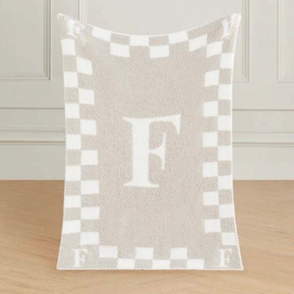Styled Collection Monogram Initial “F” Baby Nursery Stroller Blanket Taupe NEW